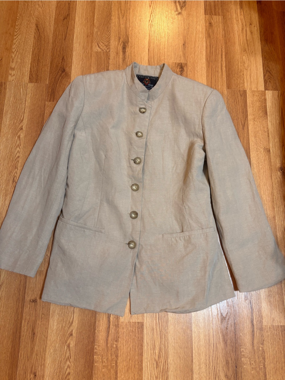The Limited Finest Quality Collection Taupe Button-Front Linen Blend Blazer